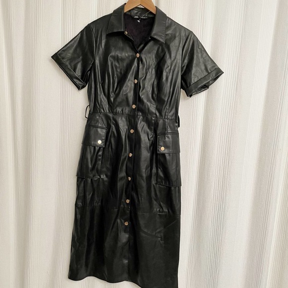 Zara Faux Leather Snap Front Dress Black - Picture 8 of 10